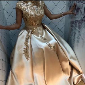 Custom Elegant Gold Couture Gala Gown
